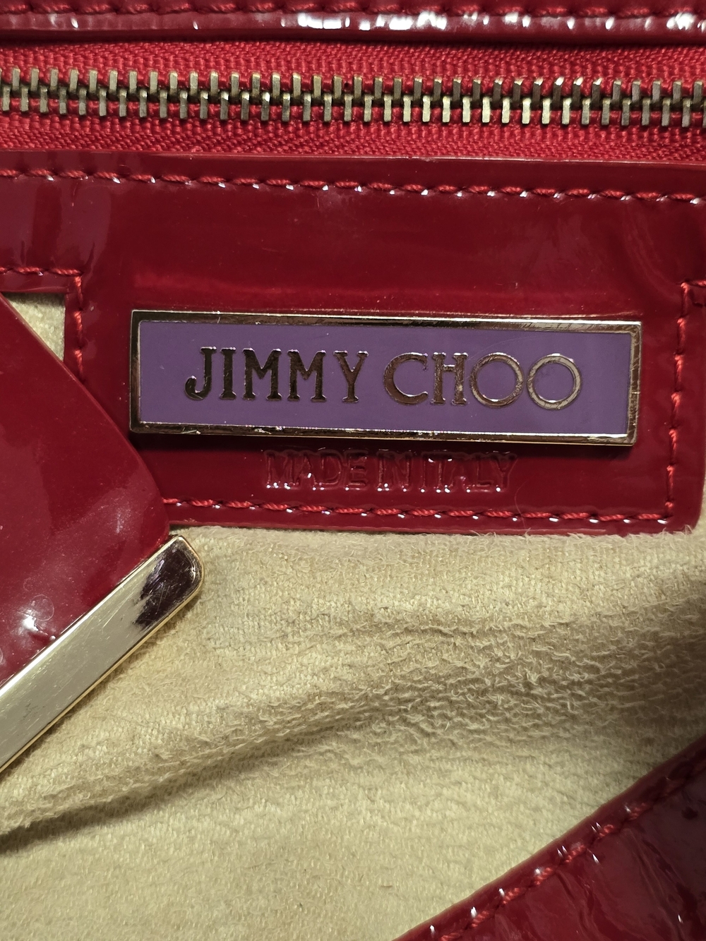 Jimmy Choo Red Patent Leather Wallet with Logo Plate